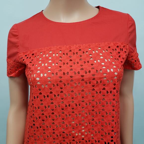 MADEWELL Starstitch Eyelet Anglaise Top Size XS Poppy Red Short Sleeves - Picture 5 of 13